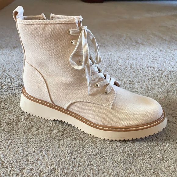 Madden Girl Shoes - Madden Girl Combat Boots Womens Size 10 Kurrt White Beige Canvas Zip new